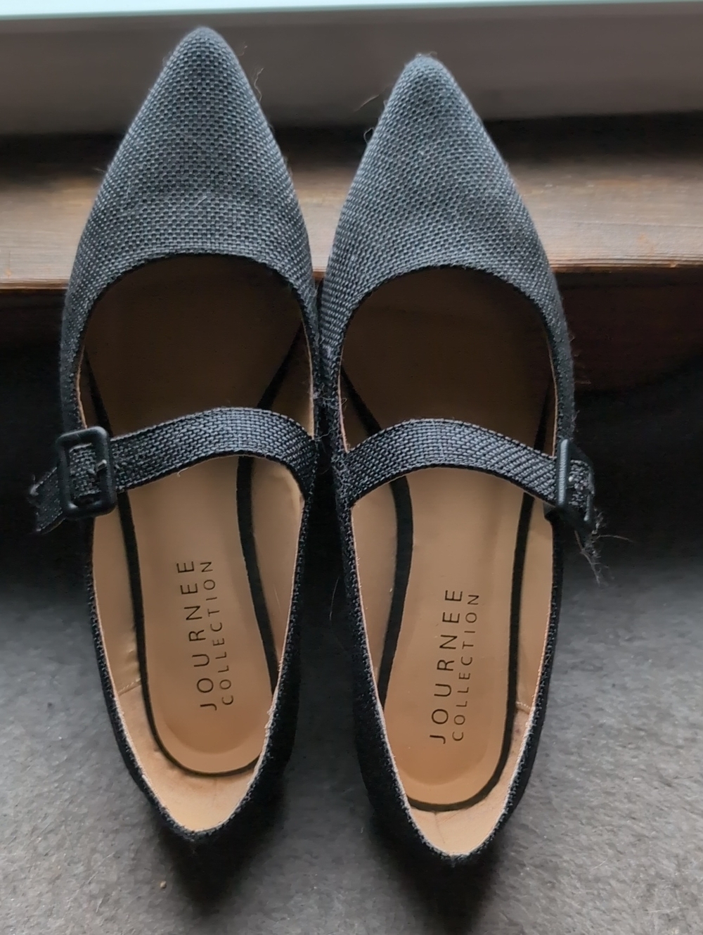 Journee Collection Black Pointed Mary Jane Flats with Adjustable Strap